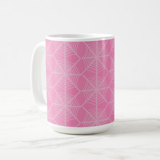 Halloween Spider Webs in Rosa und Weiß Kaffeetasse (Vorderseite Links)