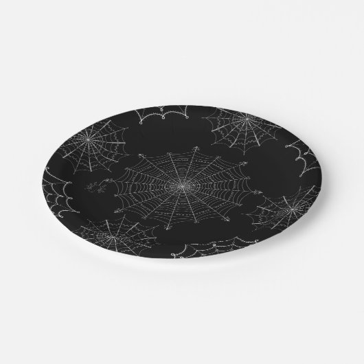 Halloween Spider Webs Schwarz & Weiß Pappteller (Schrägansicht)