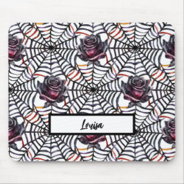 HALLOWEEN SPIDER WEBS UND SCHWARZE ROSE MOUSEPAD