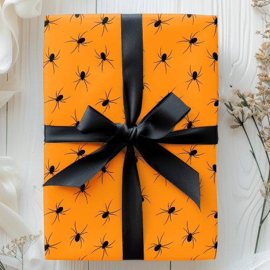 Halloween Spiders Black Orange Beängstigendes Must Geschenkpapier