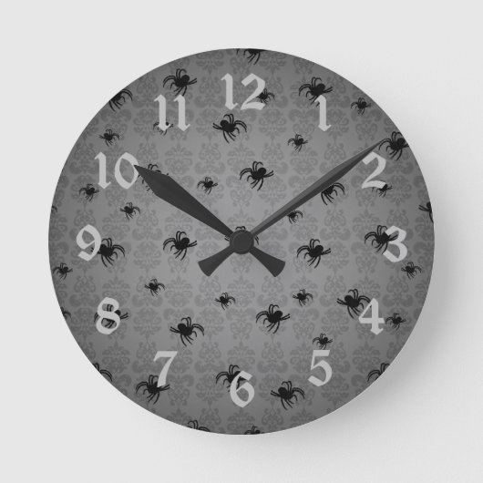 Halloween spiders on gray faded elegant damask runde wanduhr (Vorderseite)
