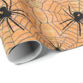 Halloween Spiders Orange Geschenkpapier (Rolleneckpunkt)
