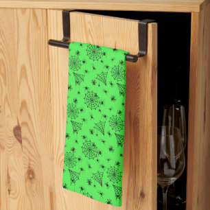Halloween Spiders und Webs auf Green Geschirrtuch