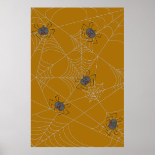 Halloween spiders web and pumpkins poster