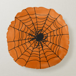Halloween Spiders Web mit Spider auf Orange Rundes Kissen