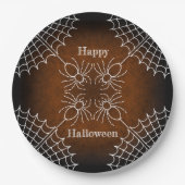 Halloween Spiderweb spinnen schwarz orange weiß Pappteller (Vorderseite)