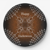 Halloween Spiderweb spinnen schwarz orange weiß Pappteller (Vorderseite)