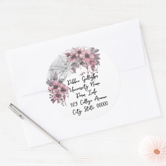 Halloween Spiderweb Uni Student Mailing Addres Runder Aufkleber (Umschlag)