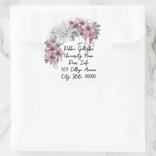 Halloween Spiderweb Uni Student Mailing Addres Runder Aufkleber (Tasche)