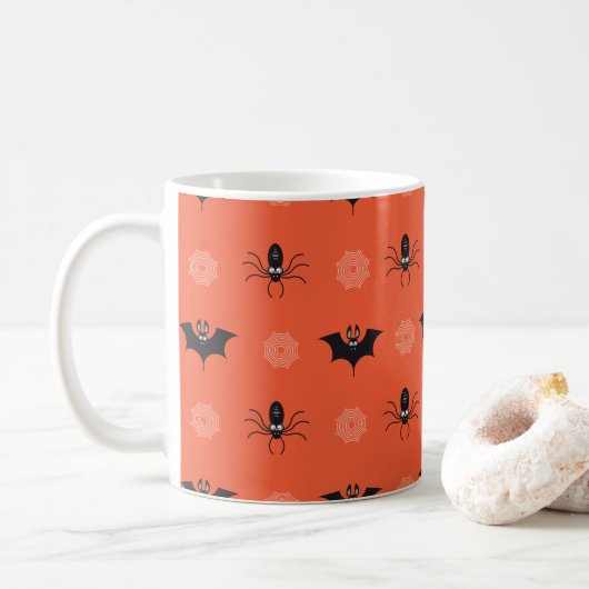 Halloween Spinne, Fledermaus & Cobweb-Muster Papie Kaffeetasse (Mit Donut)
