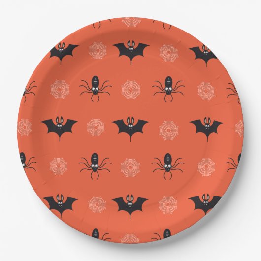 Halloween Spinne, Fledermaus & Cobweb-Muster Papie Pappteller (Vorderseite)