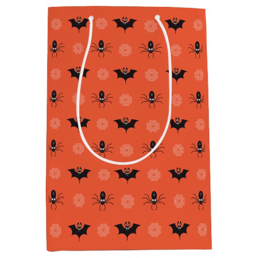 Halloween-Spinne, Fledermaus und Cobweb-Muster Mittlere Geschenktüte (Vorderseite)