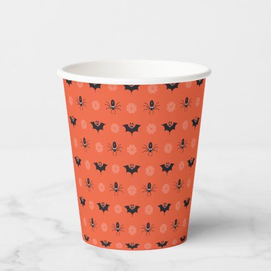 Halloween-Spinne, Fledermaus und Cobweb-Muster Pappbecher (Vorderseite)