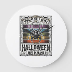 Halloween-Spinne Gruselig Retro-Gravur Regenbogenn Große Wanduhr