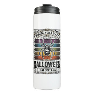 Halloween-Spinne Gruselige Retro-Gravur Regenbogen Thermosbecher