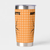 Halloween-Spinne in Spinnweben Orange Gingham Karo Thermobecher (Links)