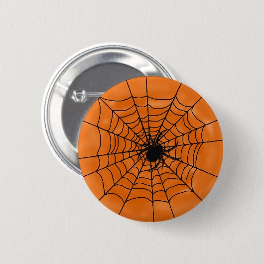Halloween-Spinnen-Netz mit Spinne auf Orange Button (Vorne & Hinten)