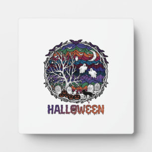 Halloween Spinnennetz Baum Geister Kürbisse Grabst Fotoplatte