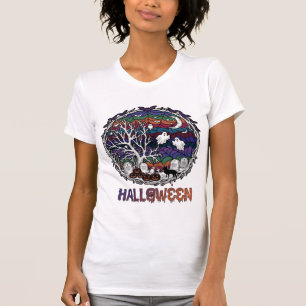 Halloween Spinnennetz Baum Geister Kürbisse Grabst T-Shirt