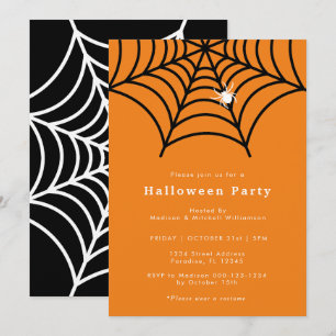 Halloween-Spinnennetz Gruselige moderne orange Par Einladung