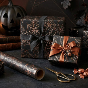 Halloween-Spinnennetz-Muster Orange Schwarz ID1328 Geschenkpapier