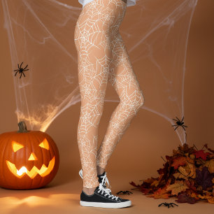 Halloween-Spinnennetz-Muster Orange Weiß ID1328 Leggings