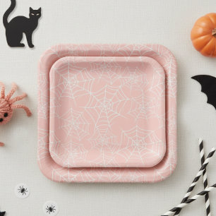 Halloween-Spinnennetz-Muster Rosa Weiß ID1328 Pappteller