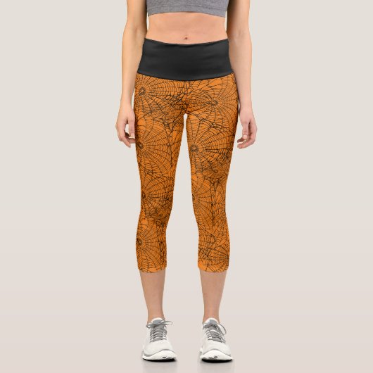 Halloween Spinnennetze Benutzerfarben Capri Leggings (Vorderseite)