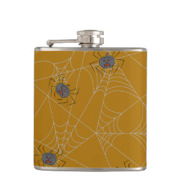 Halloween Spinnennetze und Kürbis Flachmann