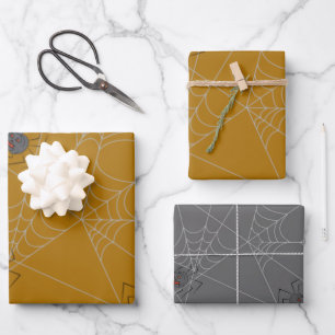 Halloween Spinnennetze und Kürbis Geschenkpapier Set
