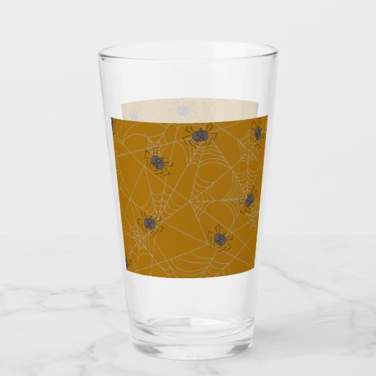 Halloween Spinnennetze und Kürbis Glas (Vorderseite)