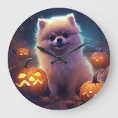 Halloween-Spitz mit Pumpkins Beängstigend Große Wanduhr (Vorderseite)
