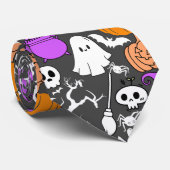Halloween-Spookiness-Muster 01 D Grau BG Krawatte (Gerollt)