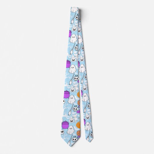 Halloween Spookiness Muster 01 L Blau BG Krawatte (Vorderseite)