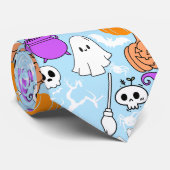 Halloween Spookiness Muster 01 L Blau BG Krawatte (Gerollt)