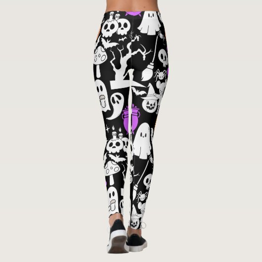 Halloween-Spookiness-Muster 01 Schwarze BG Leggings (Rückseite)