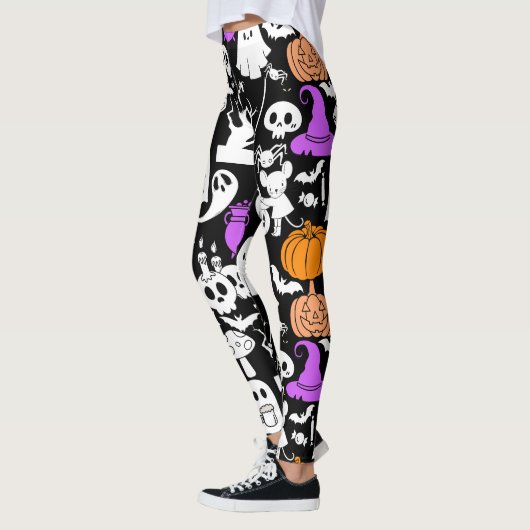 Halloween-Spookiness-Muster 01 Schwarze BG Leggings (Links)