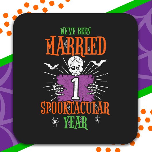 Halloween Spooktacular 1. Hochzeitstag Quadratischer Aufkleber
