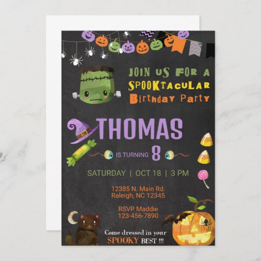 Halloween spooktacular Frankenstein Einladung. Einladung (Vorne/Hinten)