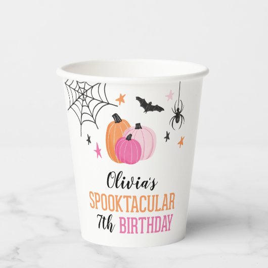 Halloween Spooktacular Geburtstag Pink Pumpkins Pappbecher (Vorderseite)