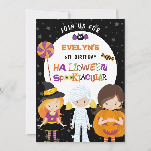 Halloween Spooktacular Girls 6. Geburtstag Einladung (Vorderseite)