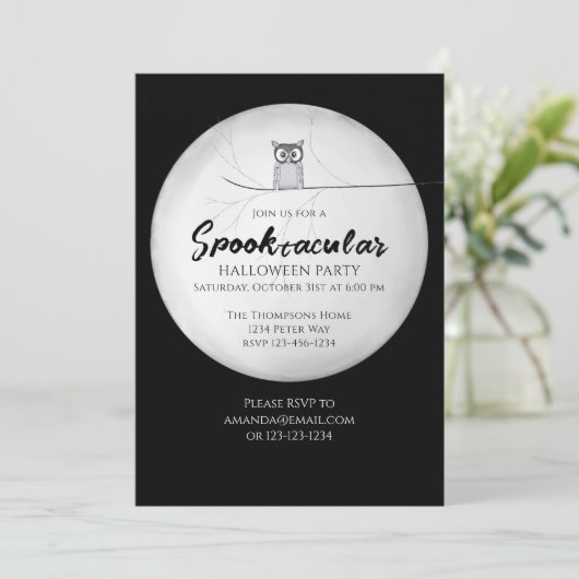 Halloween Spooktacular Owl QR Code Social Media Einladung (Stehend Vorderseite)