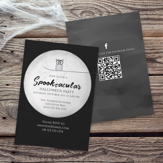 Halloween Spooktacular Owl QR Code Social Media Einladung