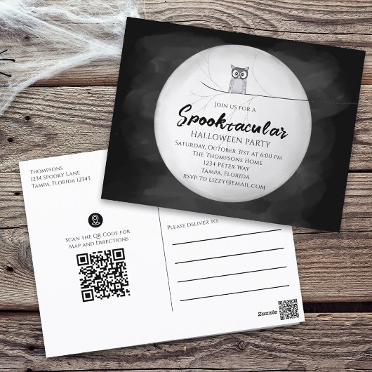 Halloween Spooktacular Owl QR Code Social Media Postkarte
