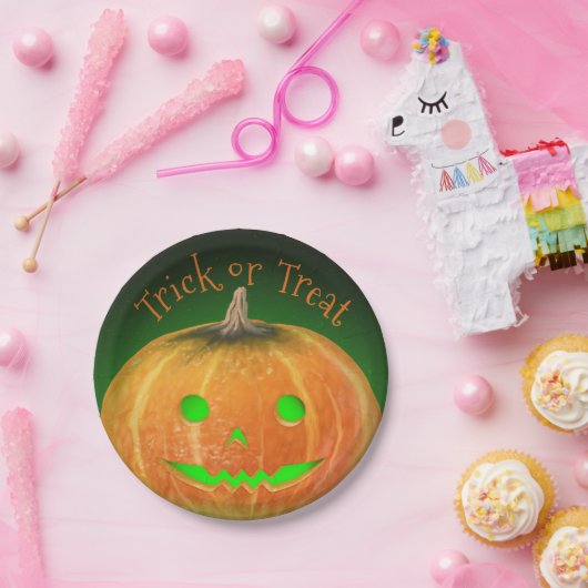Halloween Spooktacular Pumpkin Lächeln Grün Licht Pappteller (Party)