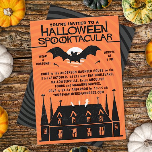 Halloween Spooktacular Retro-Bat der 1960er Jahre Einladung