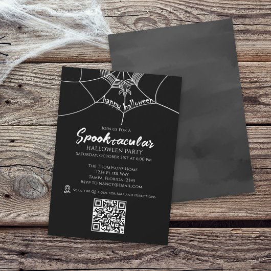 Halloween Spooktacular Spider Web QR Karte