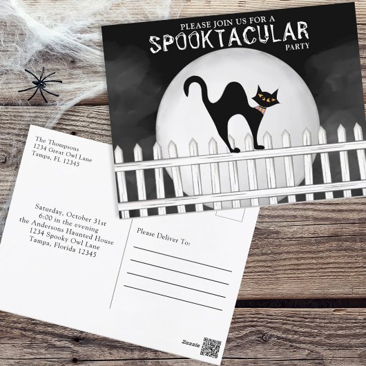 Halloween Spooktacular Spooky Whimsical Black Cat Postkarte