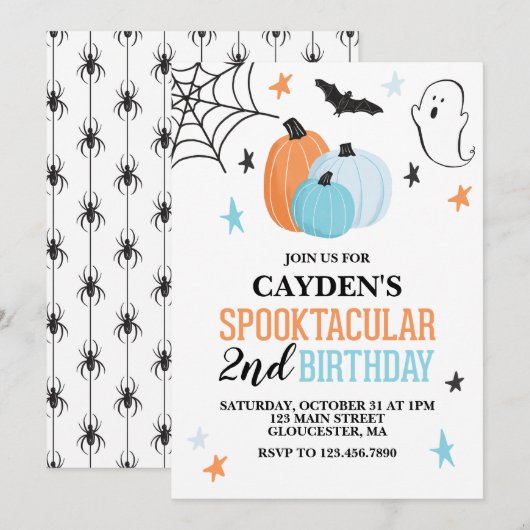 Halloween Spooktacular Türkis Orange Geburtstag Einladung (Vorne/Hinten)