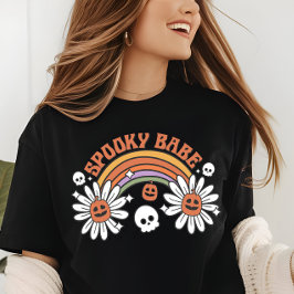 Halloween Spooky Babe Pumpkin Skull Blume Tri-Blend Shirt